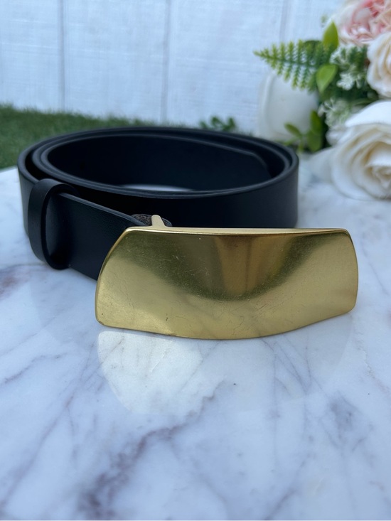 MADEWELL Black Leather Belt with Gold Buckle Size M Medium New without tags $70 main image 5